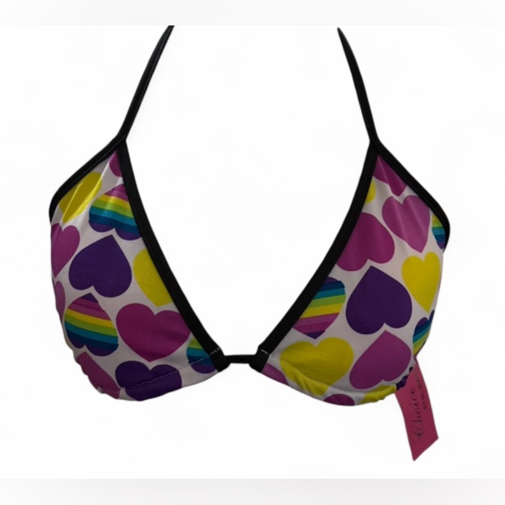 Choice by Bluewave Purple Yellow Heart Bikini Top Women’s Large NWT Colorful
